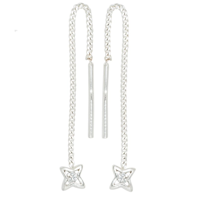 JOBO Durchzieh-Ohrh�nger Stern 925 Silber 2 Zirkonia Ohrringe zum Durchziehen