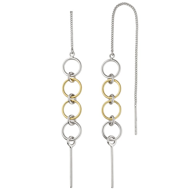 JOBO Durchzieh-Ohrh�nger lang 925 Sterling Silber bicolor Ohrringe zum Durchziehen