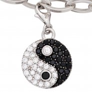 JOBO Einh�nger Charm Ying Yang 925 Sterling Silber mit 46 Zirkonia schwarz wei�