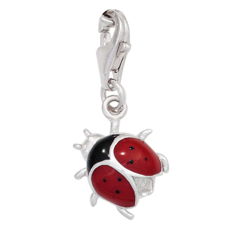 JOBO Einh�nger Charm Marienk�fer 925 Sterling Silber rhodiniert rot schwarz lackiert