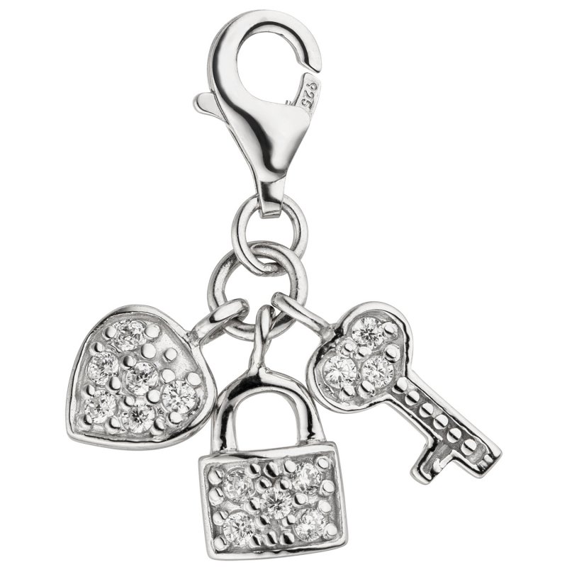 JOBO Einh�nger Charm Schl�ssel zum Herzen 925 Silber 14 Zirkonia Silberanh�nger