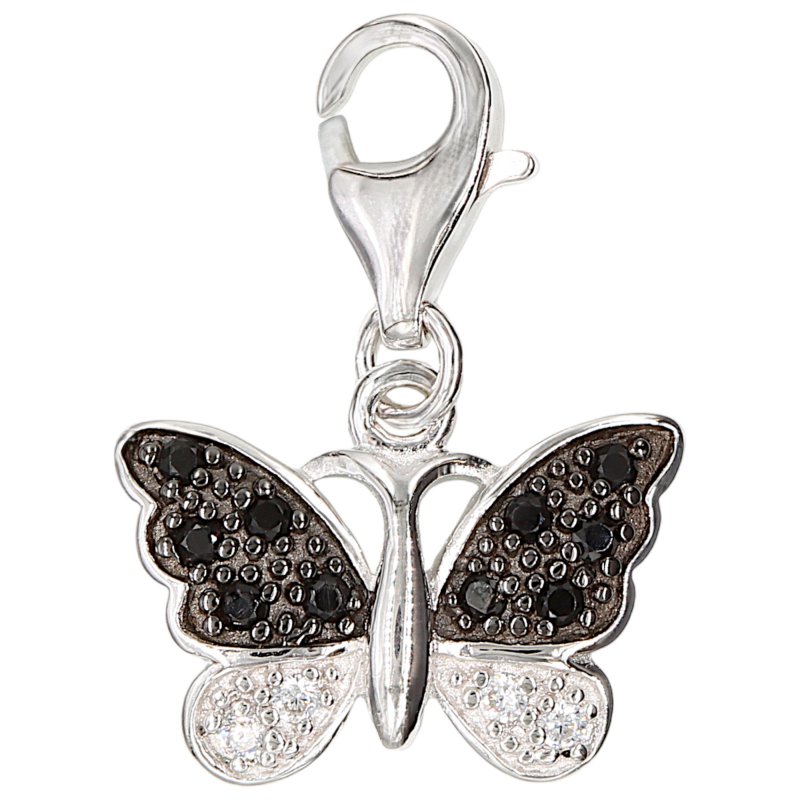JOBO Einh�nger Charm Schmetterling 925 Sterling Silber mit 14 Zirkonia scharz wei�