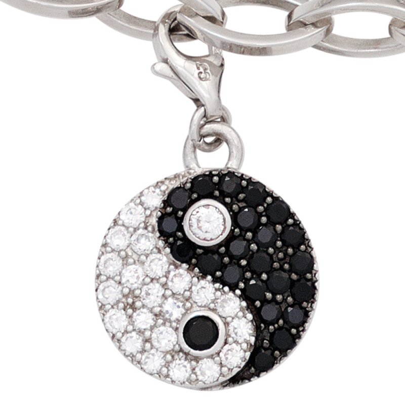 JOBO Einh�nger Charm Ying Yang 925 Sterling Silber mit 46 Zirkonia schwarz wei�