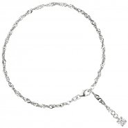 JOBO Fu�kettchen Fu�kette 925 Sterling Silber rhodiniert 1 Zirkonia 25 cm Karabiner