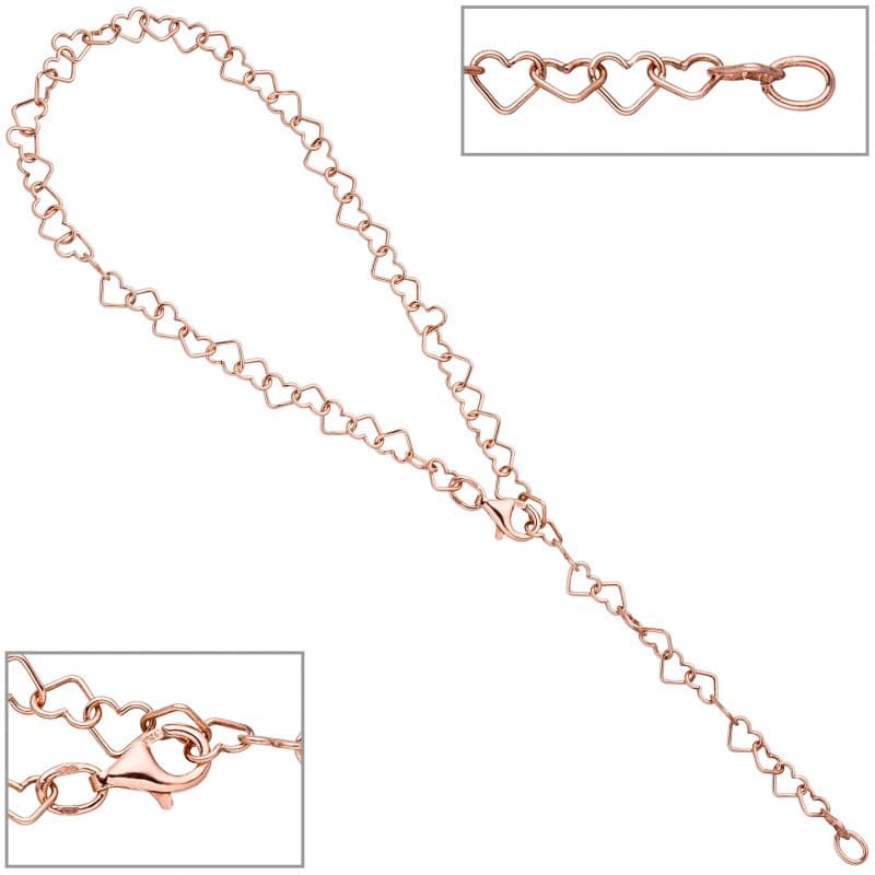 JOBO Fu�kettchen Fu�kette Herz 925 Silber rotgold vergoldet 27 cm variabel verk�rzbar