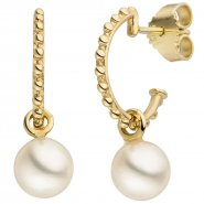 JOBO Halbcreolen 585 Gold Gelbgold 2 S��wasser Perlen Ohrringe Creolen Perlenohrringe