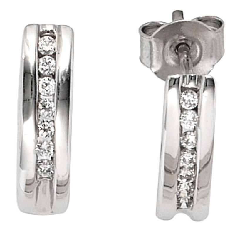 JOBO Halbcreolen 585 Gold Wei�gold 14 Diamanten Brillanten 0,15ct. Ohrringe Creolen