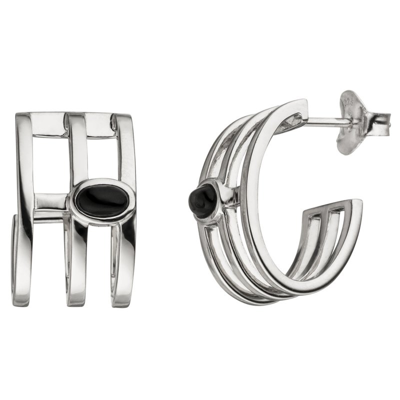 JOBO Halbcreolen 925 Sterling Silber 2 Onyxe Ohrringe Creolen Silberohrringe