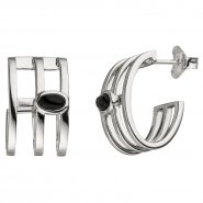 JOBO Halbcreolen 925 Sterling Silber 2 Onyxe Ohrringe Creolen Silberohrringe