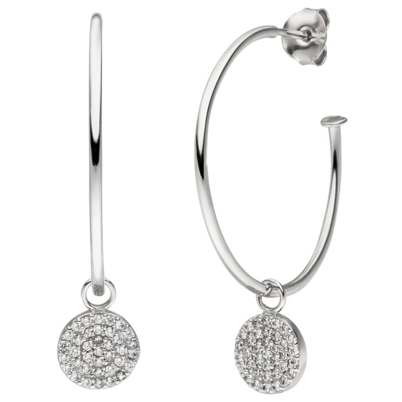 JOBO Halbcreolen 925 Sterling Silber 74 Zirkonia Ohrringe Creolen