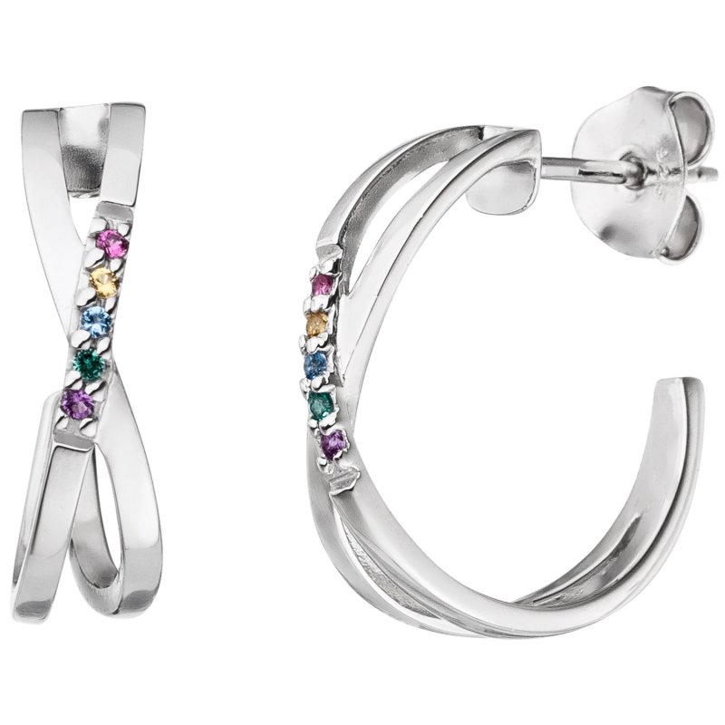 JOBO Halbcreolen 925 Sterling Silber mit 10 Zirkonia Ohrringe Creolen