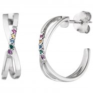 JOBO Halbcreolen 925 Sterling Silber mit 10 Zirkonia Ohrringe Creolen