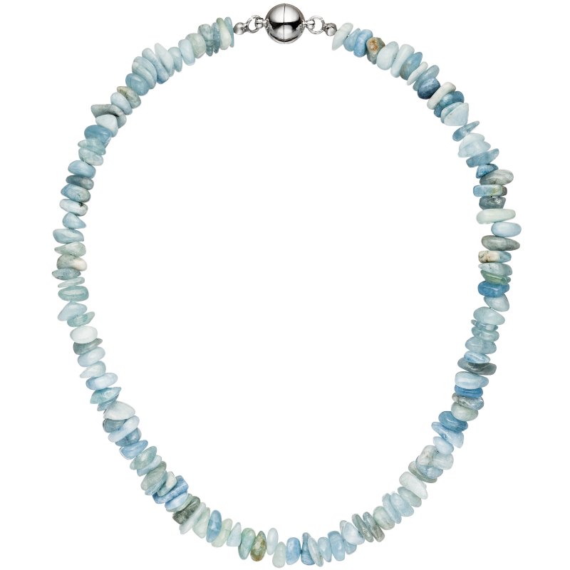 JOBO Halskette Kette Aquamarin hellblau blau 45 cm Aquamarinkette Steinkette
