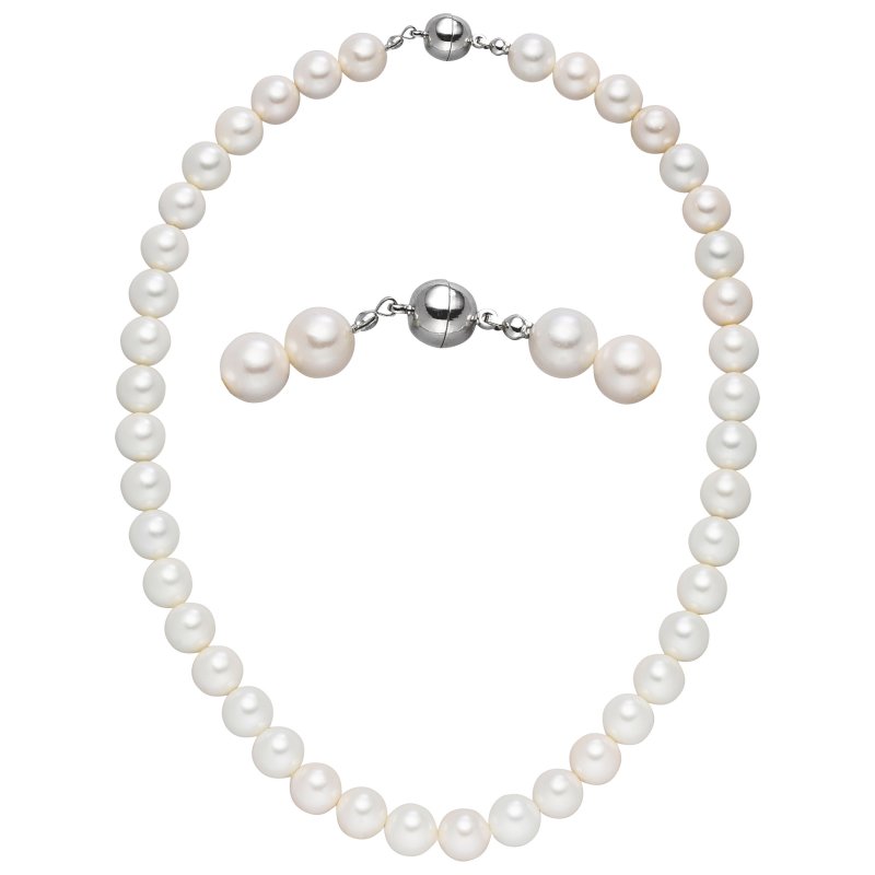 JOBO Halskette Kette Muschelkern Perlen wei� 10 mm 45 cm