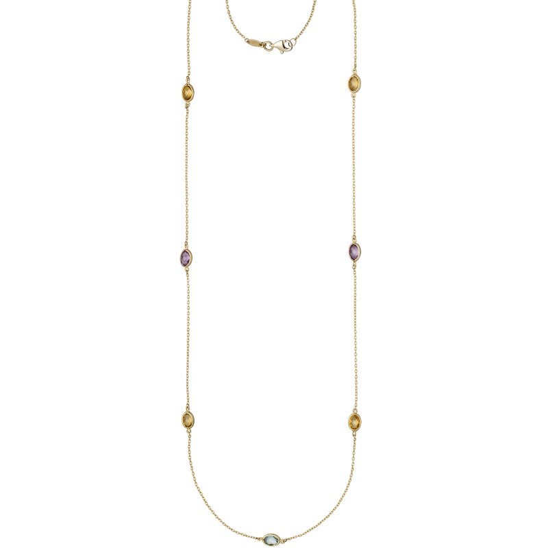 JOBO Halskette Kette lang 585 Gold Gelbgold Citrine Blautopase Amethyste 90 cm