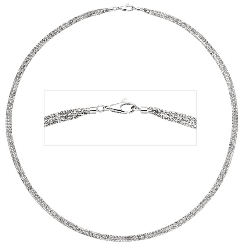 JOBO Halskette Popcorn Kette 3-reihig 750 Gold Wei�gold 45 cm Goldkette Karabiner