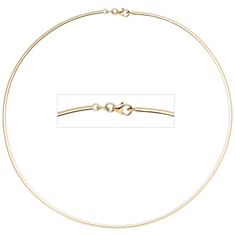 JOBO Halsreif 585 Gelbgold 2 mm 42 cm Gold Kette Halskette Goldhalsreif Karabiner