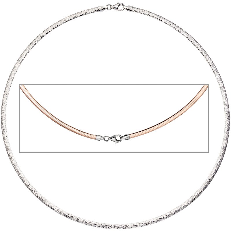 JOBO Halsreif Halskette Collier 925 Silber rotgold vergoldet beidseitig tragbar 45 cm