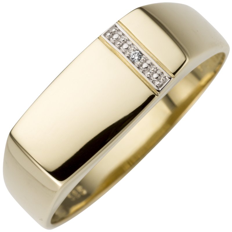 JOBO Herren Ring 0,005ct 585 Gold Gelbgold 1 Diamant Brillant Herrenring