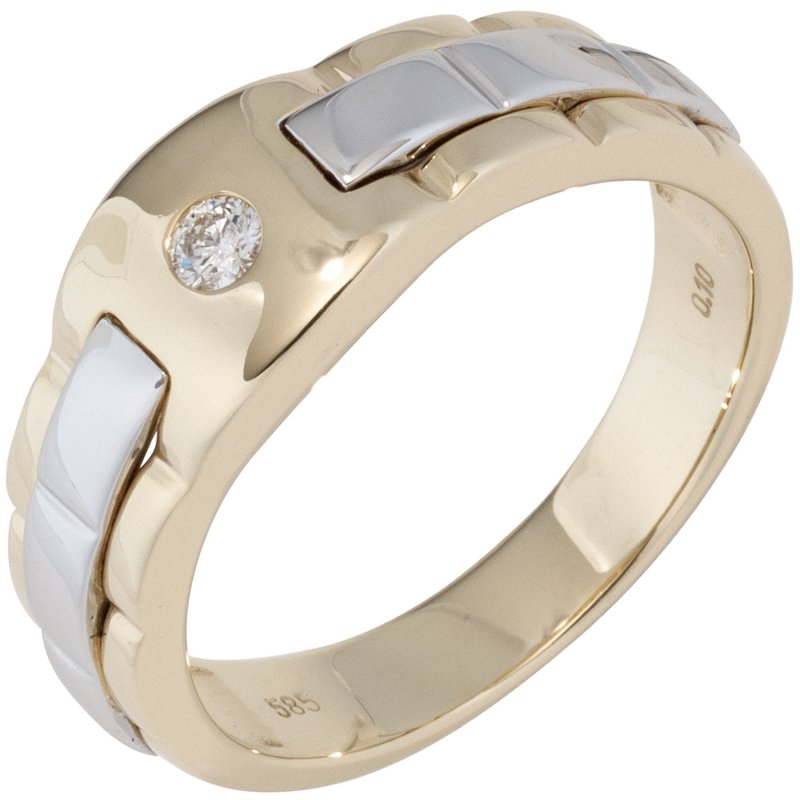 JOBO Herren Ring 585 Gold Gelbgold Wei�gold bicolor 1 Diamant Brillant Herrenring