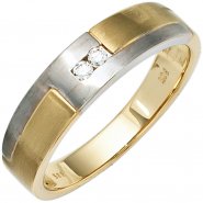 JOBO Herren Ring 585 Gold Gelbgold Wei�gold mattiert 2 Diamanten Brillanten Goldring