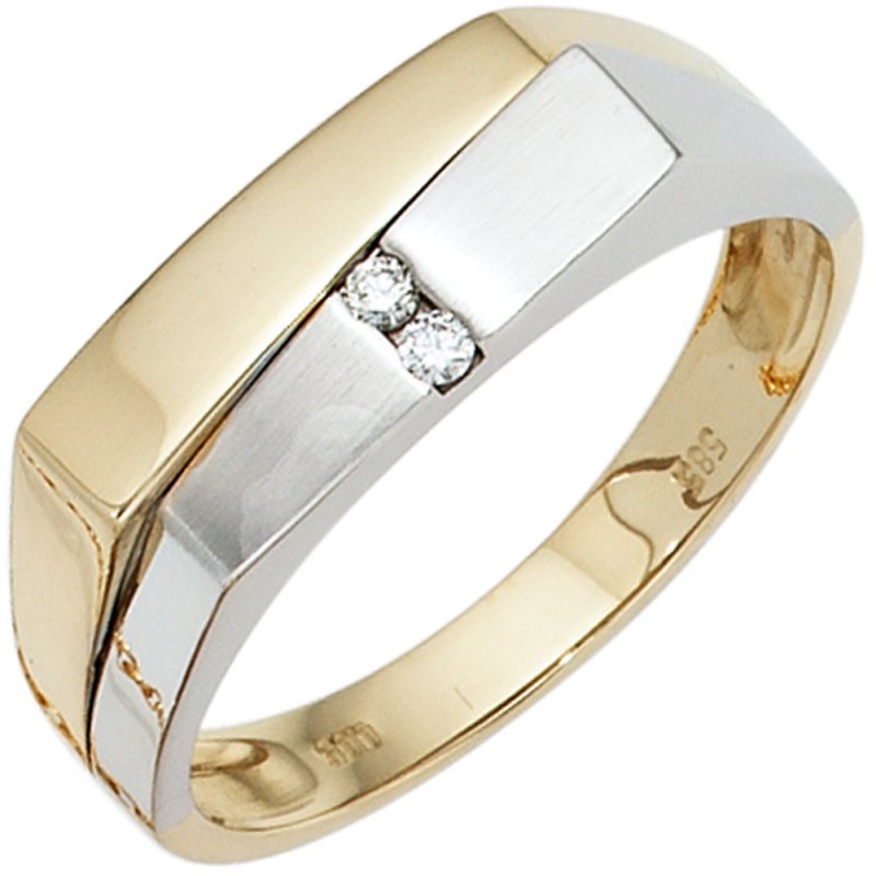 JOBO Herren Ring 585 Gold Gelbgold Wei�gold mattiert 2 Diamanten Brillanten Goldring