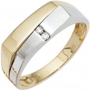 JOBO Herren Ring 585 Gold Gelbgold Wei�gold mattiert 2 Diamanten Brillanten Goldring