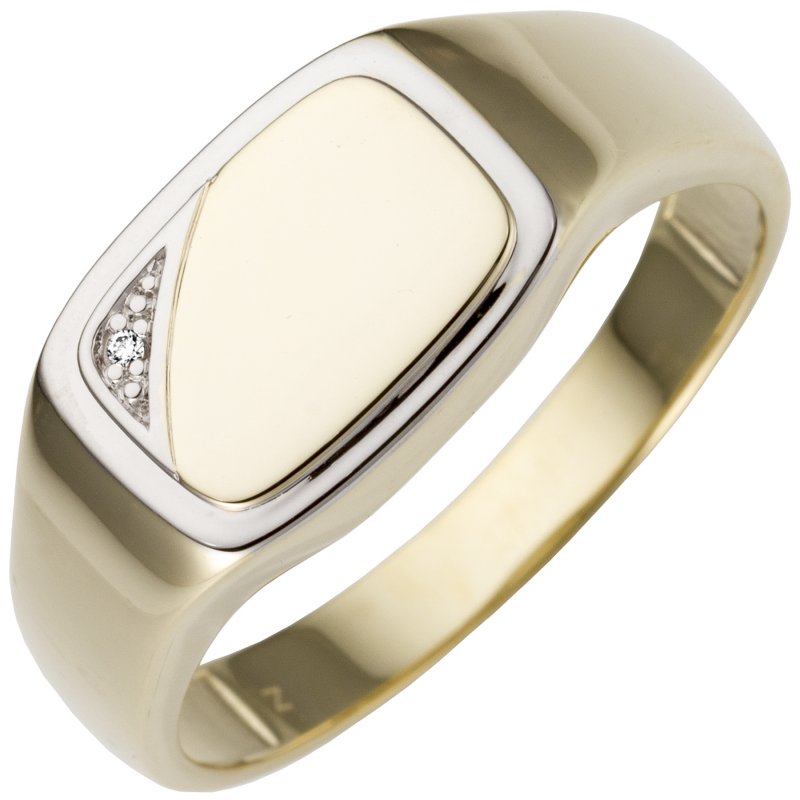 JOBO Herren Ring 585 Gold Gelbgold bicolor 1 Diamant Brillant Herrenring