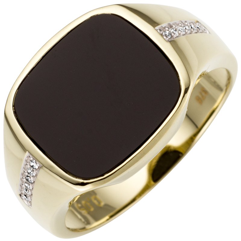 JOBO Herren Ring 585 Gold Gelbgold bicolor 12 Diamanten Brillanten 1 Onyx Herrenring