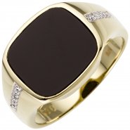 JOBO Herren Ring 585 Gold Gelbgold bicolor 12 Diamanten Brillanten 1 Onyx Herrenring