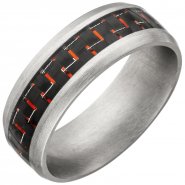 JOBO Herren Ring Edelstahl matt Carbon-Einlagen roten Effekten Herrenring