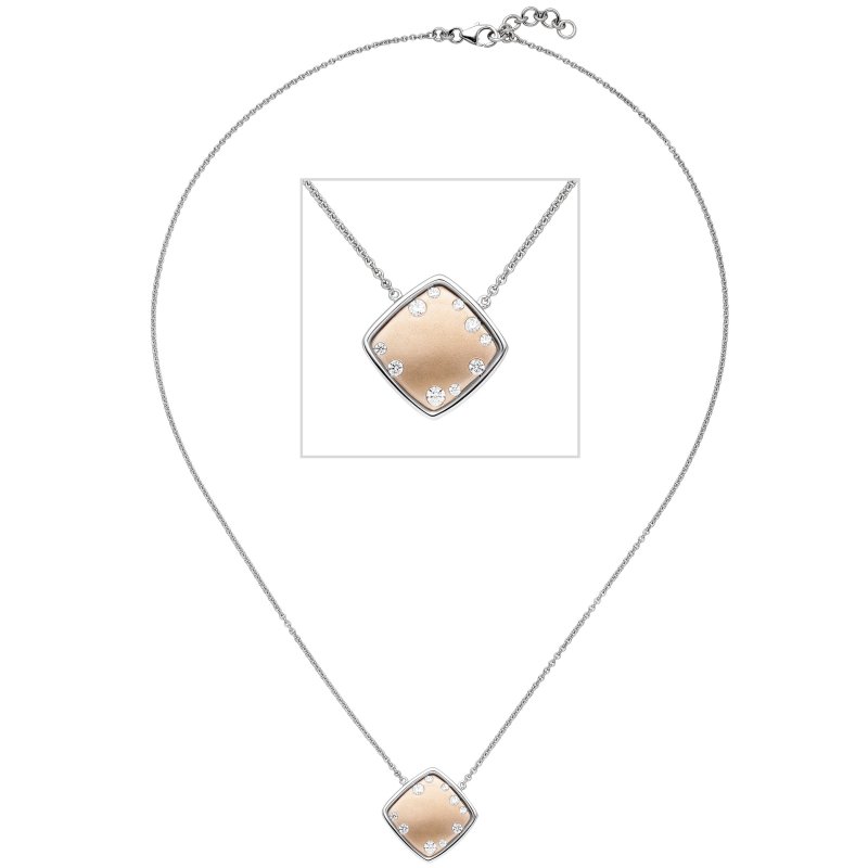 JOBO Kette mit Anh�nger 375 Gold Wei�gold Rotgold bicolor matt 10 Zirkonia 45 cm