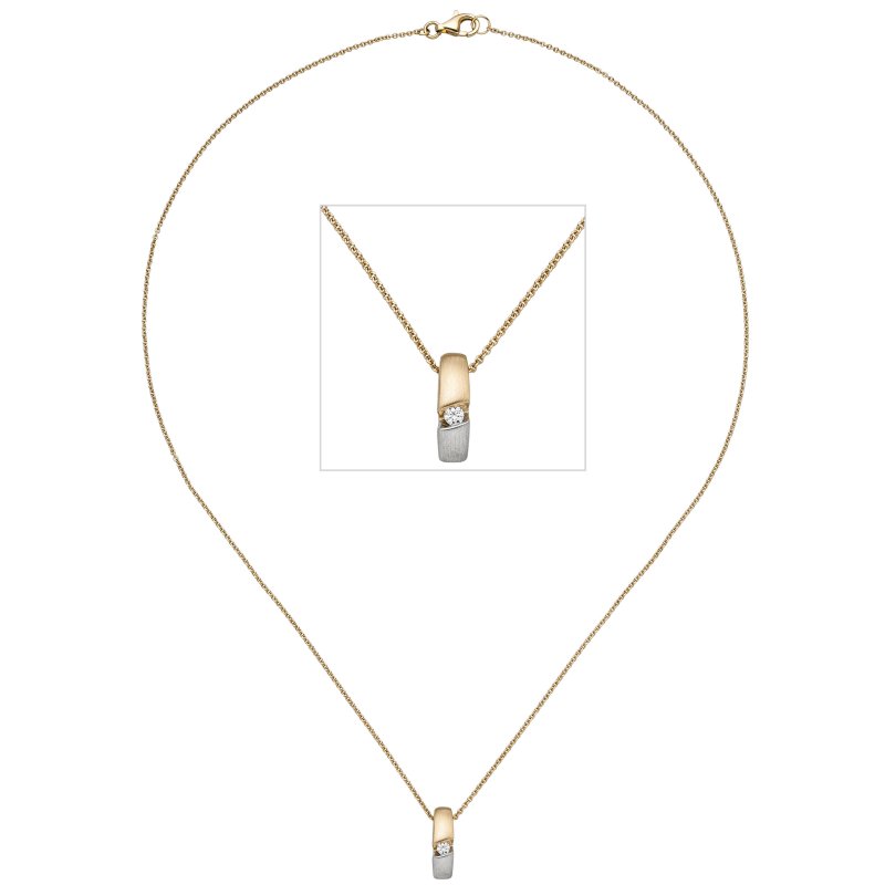 JOBO Kette mit Anh�nger 585 Gold Gelbgold bicolor 1 Diamant Brillant 43 cm Halskette