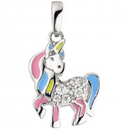 JOBO Kinder Anh�nger Einhorn 925 Sterling Silber rosa hellblau 7 Zirkonia