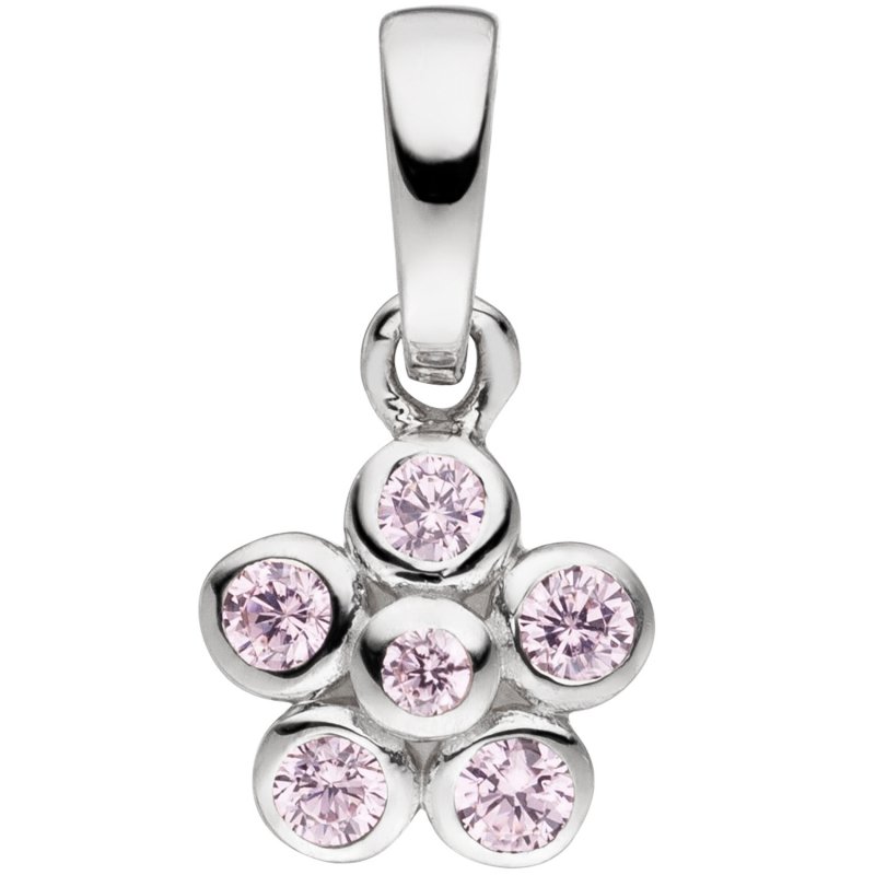 JOBO Kinder Anh�nger Blume rosa 925 Sterling Silber 6 Zirkonia