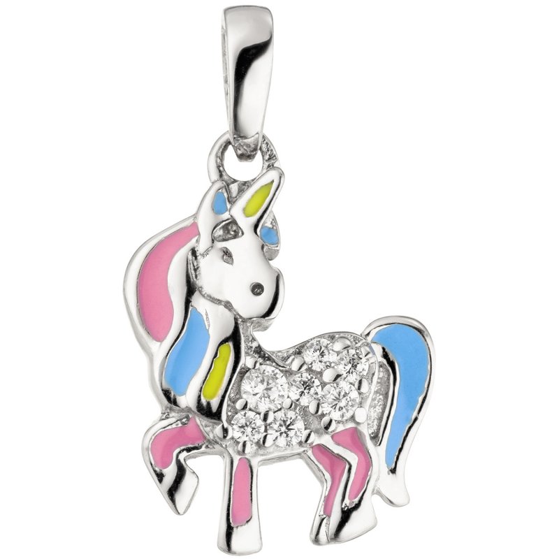 JOBO Kinder Anh�nger Einhorn 925 Sterling Silber rosa hellblau 7 Zirkonia