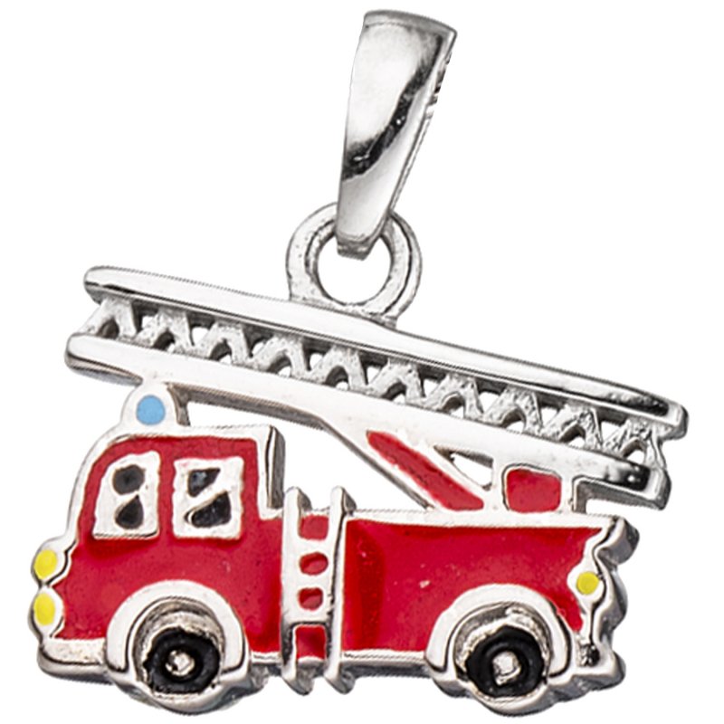 JOBO Kinder Anh�nger Feuerwehrauto rot 925 Silber Feuerwehr Kinderanh�nger