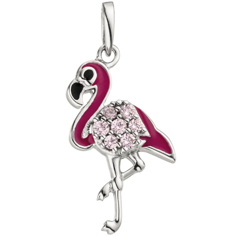JOBO Kinder Anh�nger Flamingo rosa pink  925 Sterling Silber 7 Zirkonia