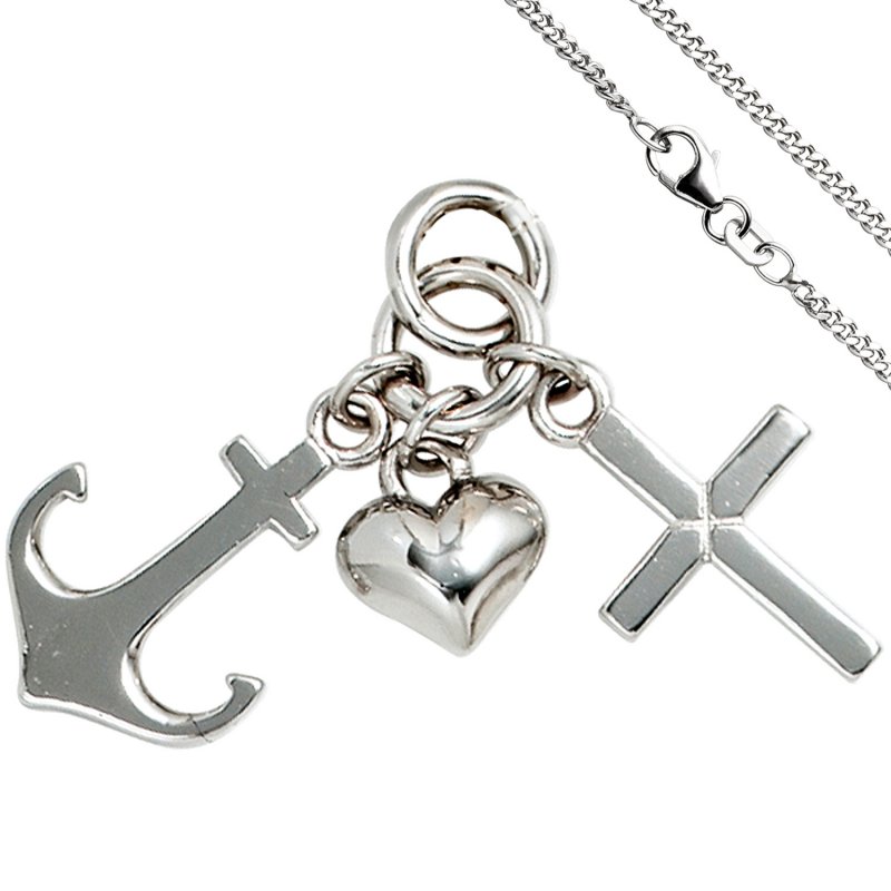 JOBO Kinder Anh�nger Glaube Liebe Hoffnung 925 Silber Kinderanh�nger mit Kette 38 cm