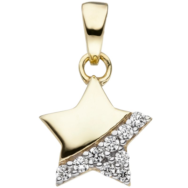 JOBO Kinder Anh�nger Stern 375 Gold Gelbgold 9 Zirkonia Kinderanh�nger Sternanh�nger