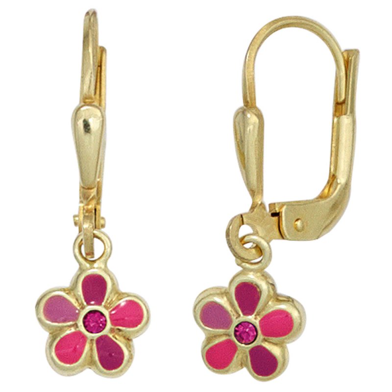 JOBO Kinder Boutons Blume rot 333 Gold Gelbgold Ohrringe Ohrh�nger Kinderohrringe