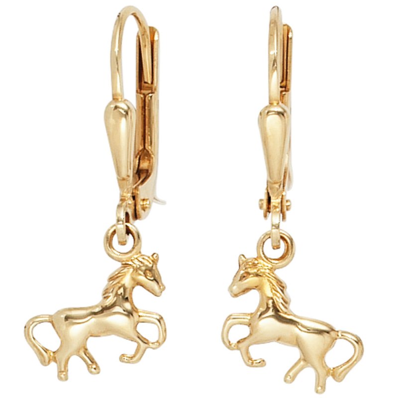 JOBO Kinder Boutons Pferd Pferde 333 Gold Gelbgold Ohrringe Ohrh�nger Kinderohrringe