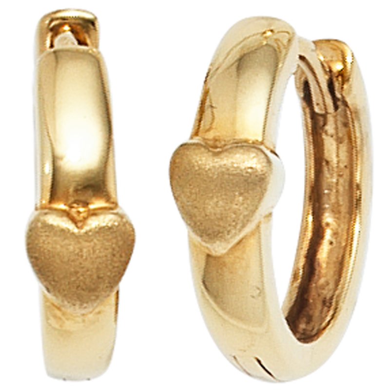 JOBO Kinder Creolen Herz 333 Gold Gelbgold mattiert Ohrringe Kinderohrringe