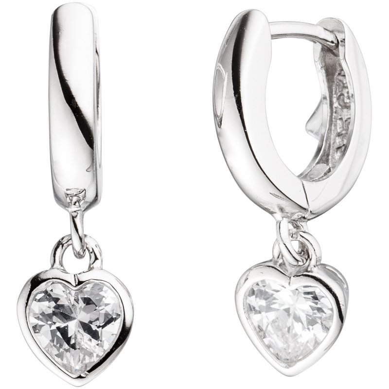 JOBO Kinder Creolen Herz 925 Sterling Silber 2 Zirkonia Ohrringe Kinderohrringe