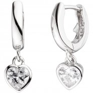 JOBO Kinder Creolen Herz 925 Sterling Silber 2 Zirkonia Ohrringe Kinderohrringe