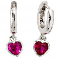 JOBO Kinder Creolen Herz 925 Sterling Silber 2 Zirkonia rot Ohrringe Kinderohrringe