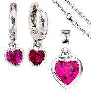 JOBO Kinder M�dchen Schmuck-Set Herz pink rosa 925 Silber Zirkonia mit Kette 42 cm