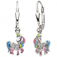 JOBO Kinder Ohrh�nger Einhorn 925 Silber 14 Zirkonia Ohrringe Kinderohrringe