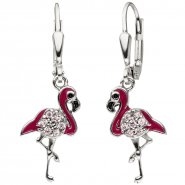 JOBO Kinder Ohrh�nger Flamingo pink 925 Silber 14 Zirkonia Ohrringe Kinderohrringe