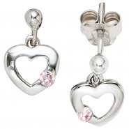 JOBO Kinder Ohrh�nger Herz 925 Silber 2 Zirkonia rosa ros� Ohrstecker Ohrringe